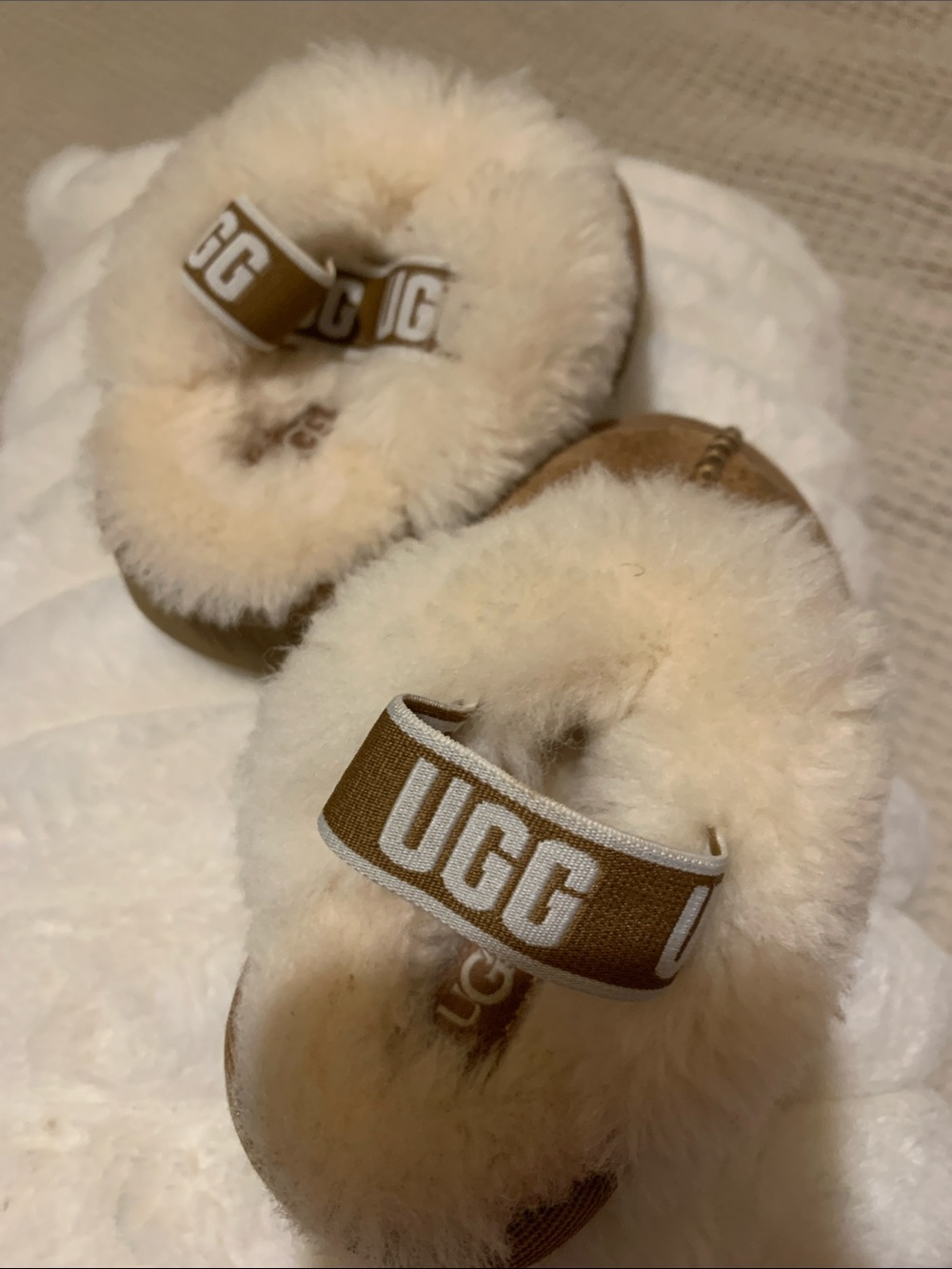 UGG Chestnut Suede Shearling Slippers with Cream Fur